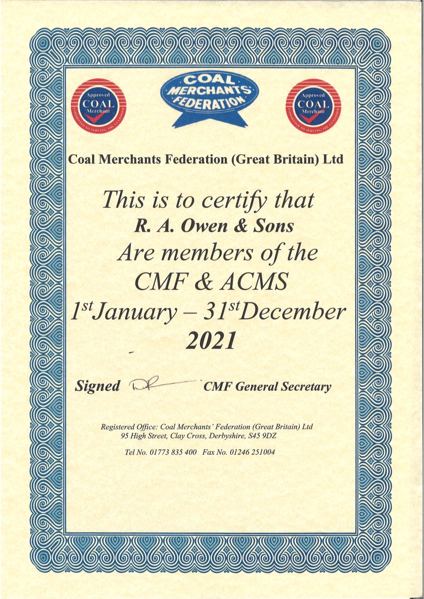 Approved Coal Merchant Certificate 2021